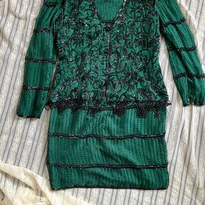 Vintage silk dress with black beading and sequins